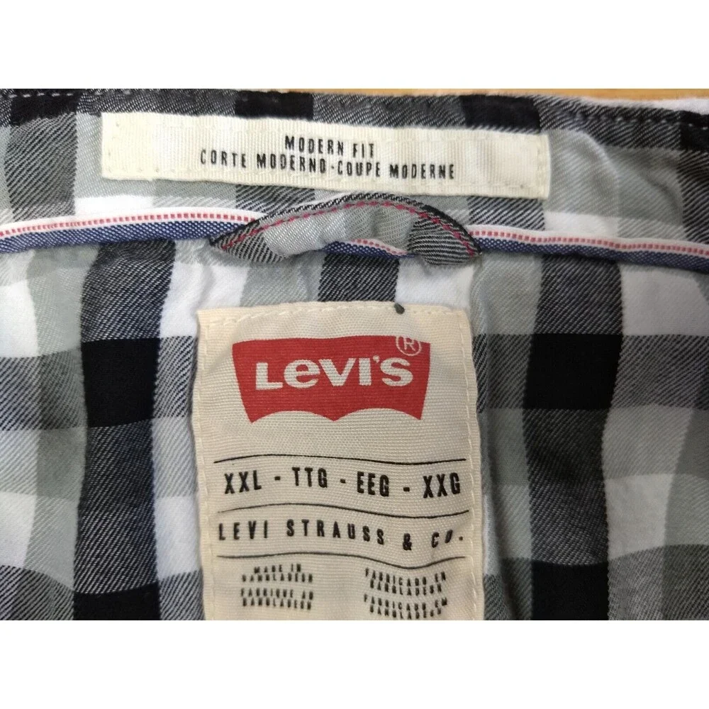 LEVIS Pearl Snap Shirt Mens XXL Plaid Buffalo Check Western Sawtooth Pockets 2XL